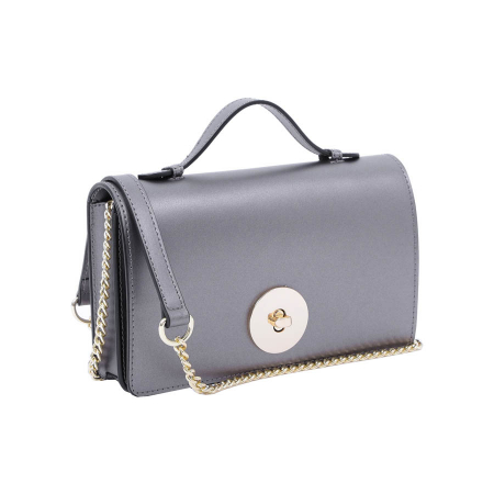 Genți Moderne - Geantă Clariss, piele naturala argintiu sidefat, bareta metalica, 8059