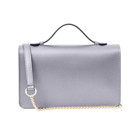 Geantă Clariss, piele naturala argintiu sidefat, bareta metalica, 8059 [3]