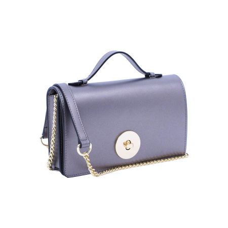 Geantă Clariss, piele naturala gri sidefat, bareta metalica, 8059 [0]