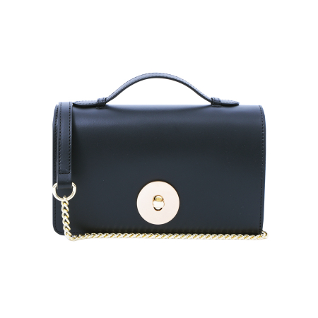 Geantă Clariss, piele naturala negru sidefat, bareta metalica, 8059 [1]