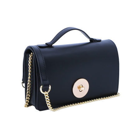 Genți Mici - Geantă Clariss, piele naturala negru sidefat, bareta metalica, 8059