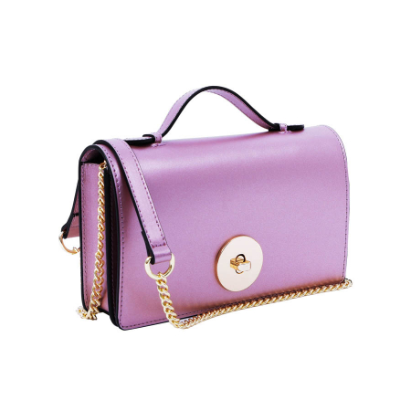 Genți Mici - Geantă Clariss, piele naturala roz sidefat, bareta metalica, 8059