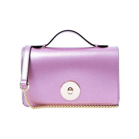 Geantă Clariss, piele naturala roz sidefat, bareta metalica, 8059 [1]