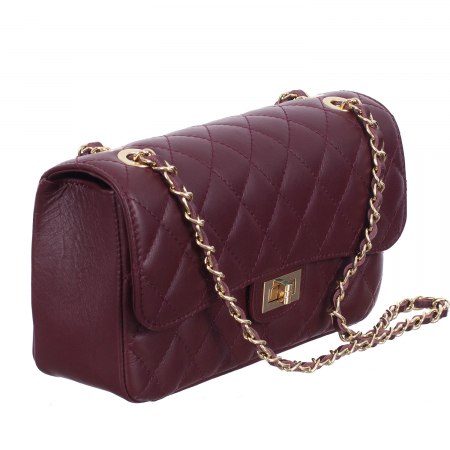Geantă crossbody piele bordo cu aspect matlasat 8002