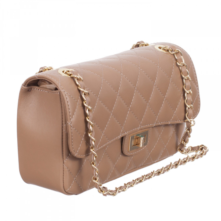 Geantă crossbody piele nude cu aspect matlasat 8002