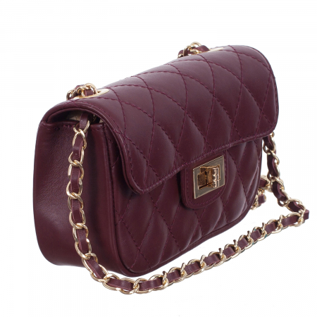 Genți & Poșete Piele Naturală - Geantă crossbody piele bordo cu aspect matlasat monocompartimentată 8003