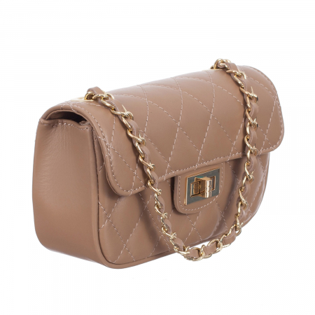 Genți Mici - Geantă Bianca, crossbody piele nude cu aspect matlasat - monocompartimentată 8003