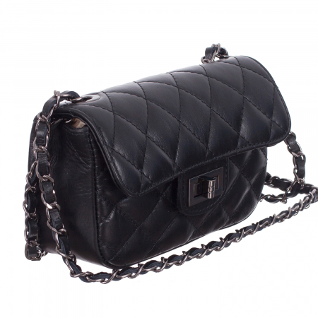 Genți & Poșete Piele Naturală - Geantă crossbody piele neagră cu aspect matlasat monocompartimentată 8003