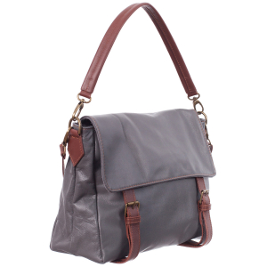 Culori Genți - Geantă din piele gri cu accesorii maro 8004