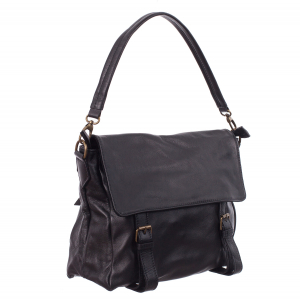 Culori Genți - Geantă din piele neagră cu accesorii maro 8004