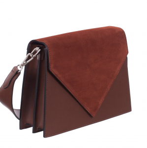 Genți Casual - Geantă din piele cu capac din piele întoarsă grena cu baretă scurtă 8018