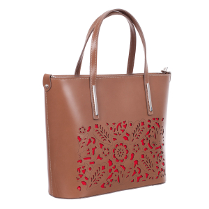 Genți Casual - Geantă din piele naturală cu model laser-cut beige 8031