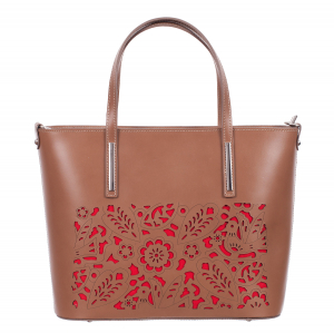 Geantă din piele naturală cu model laser-cut beige 8031 [1]