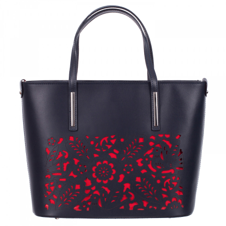 Geantă din piele naturală cu model laser-cut bleumarin 8031 [1]