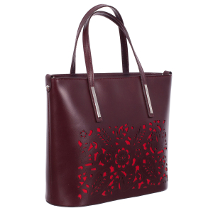 Genți Casual - Geantă din piele naturală cu model laser-cut grena 8031