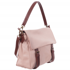 Culori Genți - Geantă din piele roz cu accesorii maro 8004