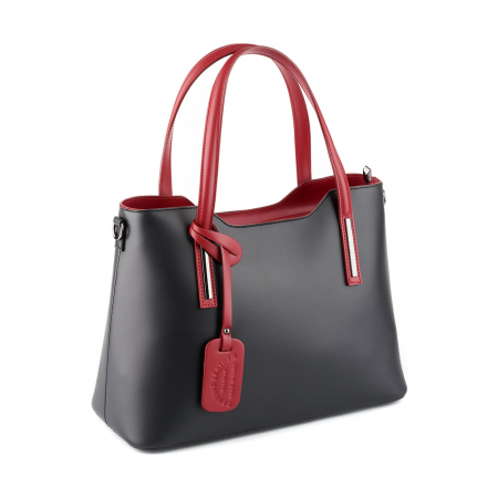 Genți de Mână - Geantă Model Mare Emma, negru si rosu din piele naturală 8008
