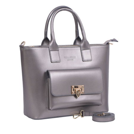 Genți Moderne - Geantă Francesca, din piele naturală argintiu sidef 8074