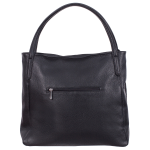 Geantă neagră din piele naturală cu barete duble și accesoriu din piele - 8026 [2]