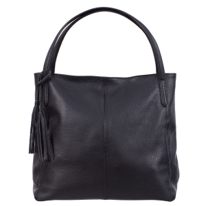 Geantă neagră din piele naturală cu barete duble și accesoriu din piele - 8026 [1]