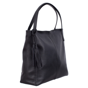 Genți Moderne - Geantă neagră din piele naturală cu barete duble și accesoriu din piele - 8026