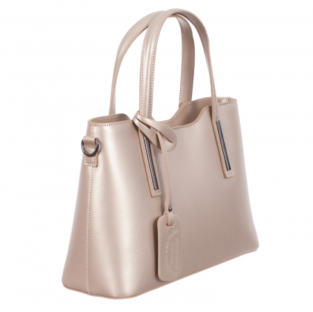 Genți Casual - Geantă aurie sidefat din piele naturală 8021