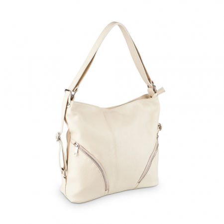 Genți Shopping - Geantă Brianna, tip rucsac crem din piele naturală moale 8119