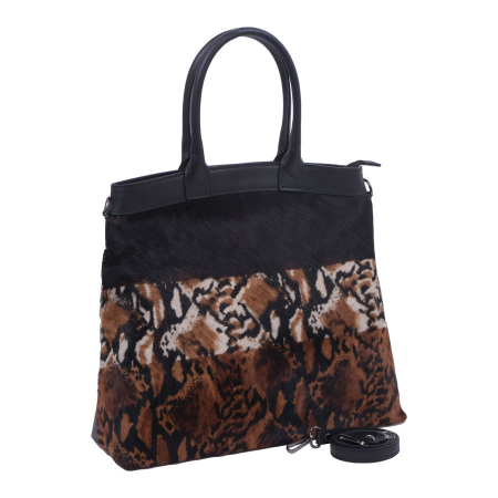 Genți de Mână - Geantă Jungle, piele naturala, maro si negru, 8080
