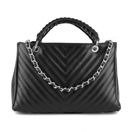 Geantă Maya, piele naturală neagra cu lant metalic argintiu, 8126 [1]