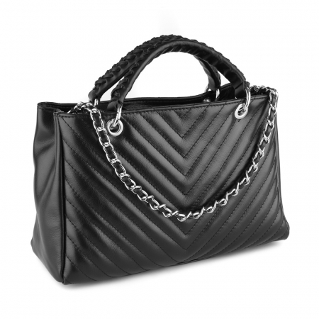 Geantă Maya, piele naturală neagra cu lant metalic argintiu, 8126 [0]