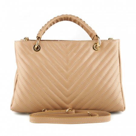 Geantă Maya, piele naturală taupe deschis cu lant metalic auriu, 8126 [2]