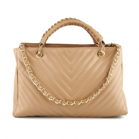 Geantă Maya, piele naturală taupe deschis cu lant metalic auriu, 8126 [1]