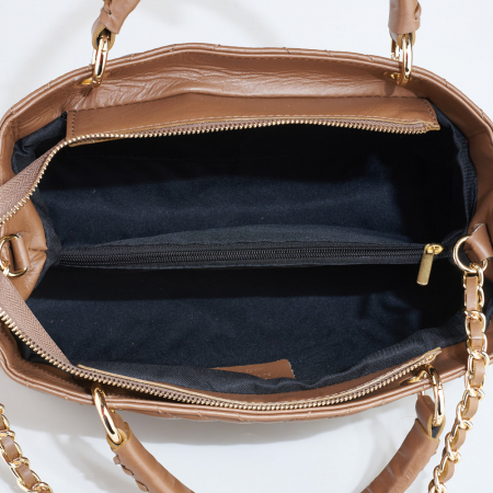 Geantă Maya, piele naturală taupe inchis cu lant metalic auriu, 8126 [4]