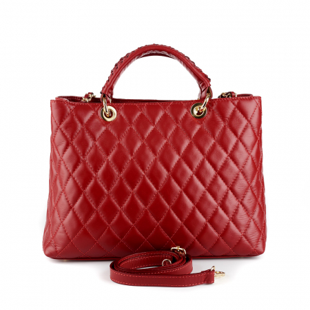 Geantă Natalia, piele naturală rosie cu aspect matlasat, 8001 [2]