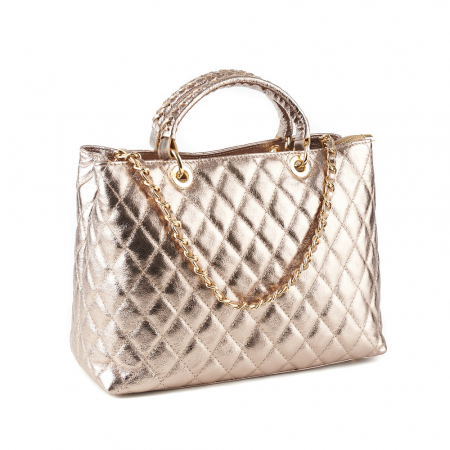 Culori Genți - Geantă piele naturală bronz sidefat cu aspect matlasat 8001