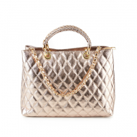 Geantă piele naturală bronz sidefat cu aspect matlasat 8001 [1]