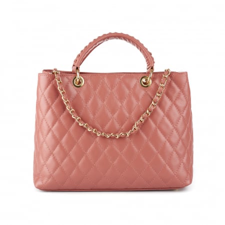 Geantă Natalia, piele naturală roz cu aspect matlasat, 8001 [1]