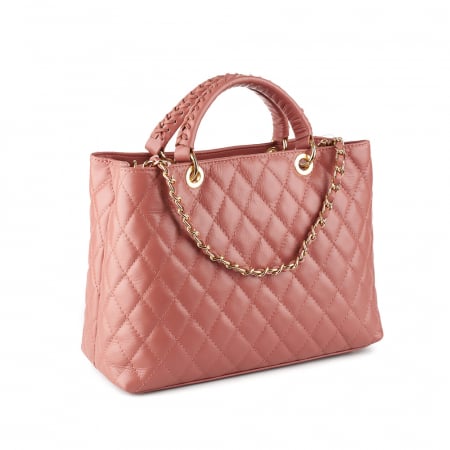 Culori Genți - Geantă Natalia, piele naturală roz cu aspect matlasat, 8001
