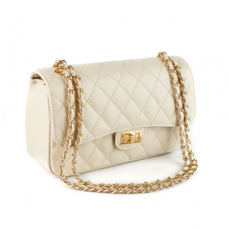 Geantă crossbody piele alba cu aspect matlasat 8002