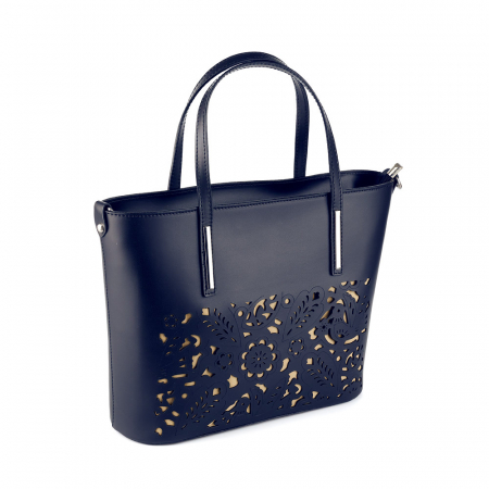 Genți Casual - Geantă din piele naturală cu model laser-cut bleumarin 8031