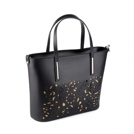 Genți Casual - Geantă din piele naturală cu model laser-cut negru crem 8031