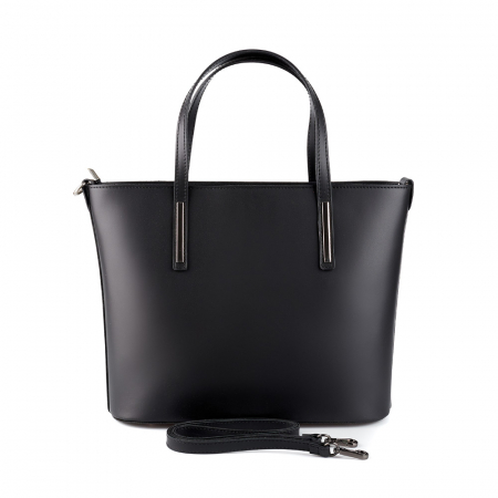 Geantă din piele naturală cu model laser-cut negru crem 8031 [2]