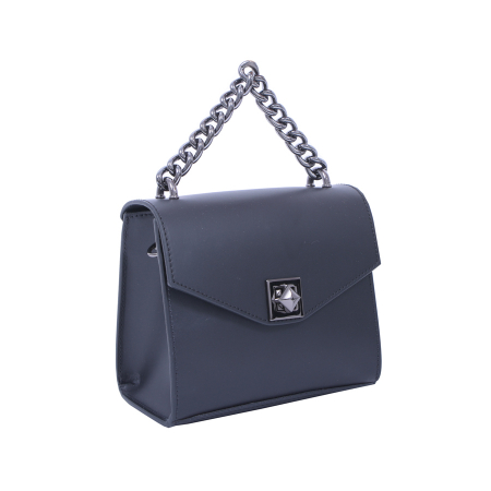 Genți Mici - Geantă Rebecca, piele naturala neagra, bareta metalica, 8050