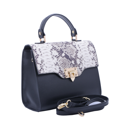 Geantă Amelia, piele naturala neagra cu imprimeu snake, 8051 [0]
