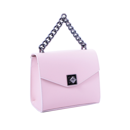 Genți Mici - Geantă Rebecca, piele naturala roz, bareta metalica, 8050