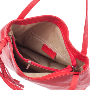 Geantă roșie din piele naturală cu barete duble și accesoriu din piele - 8026 [3]