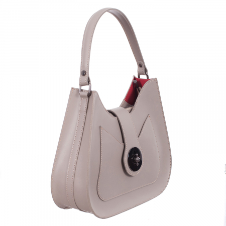 Genți Mici - Geantă nude din piele naturală cu interior roșu 8014