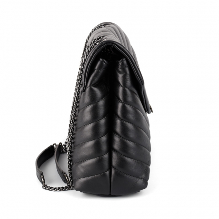 Geantă Anais, piele naturala neagra, bareta metalica, 8105 [3]