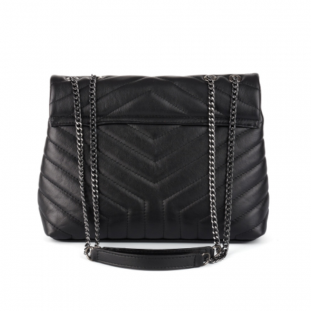 Geantă Anais, piele naturala neagra, bareta metalica, 8105 [2]