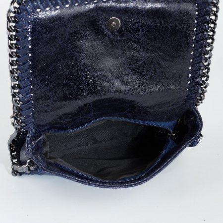 Geantă Tracy, piele naturala bleumarin, bareta metalica, 8103 [3]